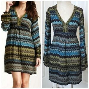 HALE BOB Boho Woven Dress Olive Green Turquoise Blue